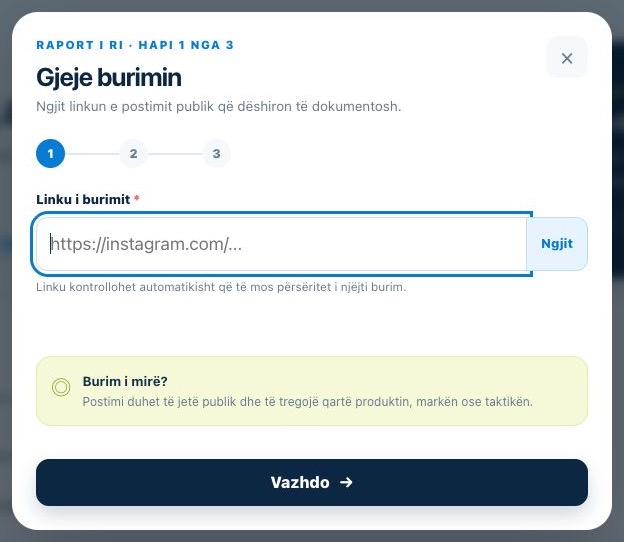 First step of Monitoro’s public-source reporting form
